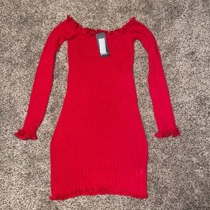 Nasty Gal ribbed off shoulder dress